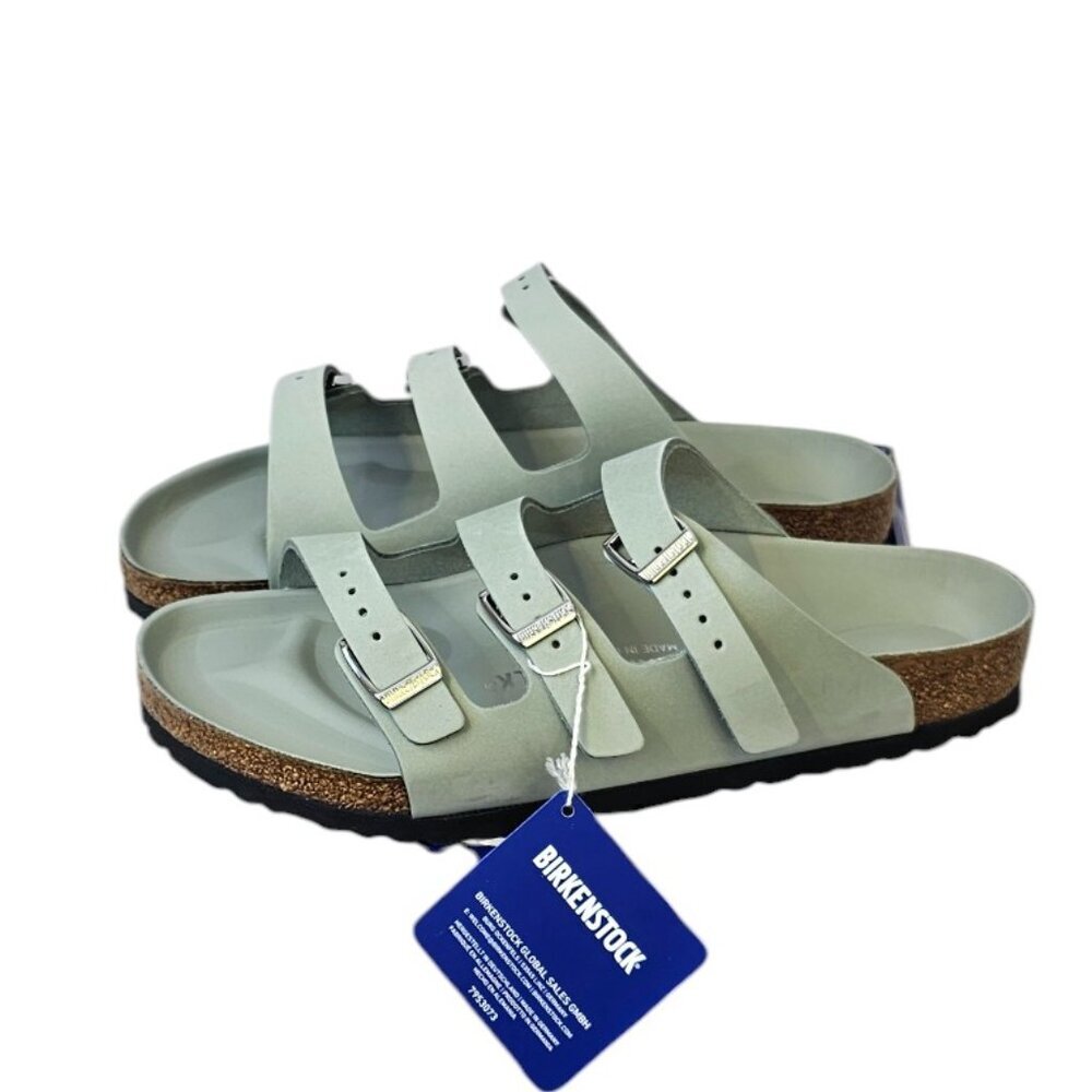 Birkenstock Womens Florida Triple-Strap Sandals, Sage, Nubuck Leather, 41 / 10.